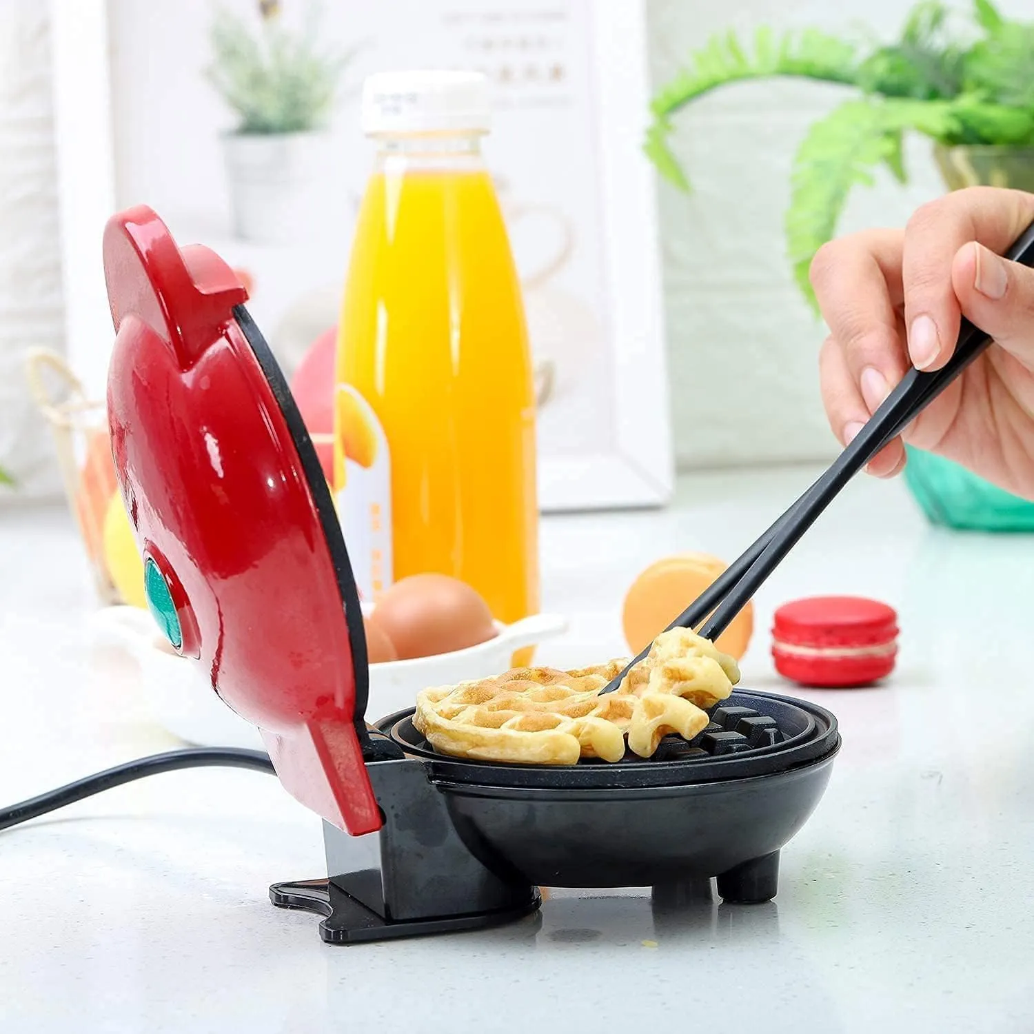 3 in 1 Mini Waffle Maker Machine | Electric Non-Stick Round Waffles Maker Iron Cast for Home, Kids, Belgian Waffles, Pan Cakes,Paninis and Other Snacks (Red,4 Inch- 350 Watts).