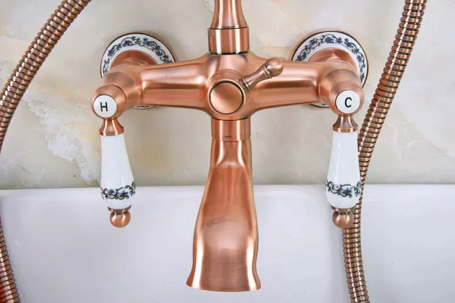 Antique Red Copper Brass Wall Mounted Bathroom Tub Faucet Mixer Tap