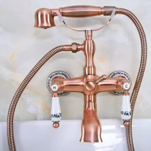 Antique Red Copper Brass Wall Mounted Bathroom Tub Faucet Mixer Tap