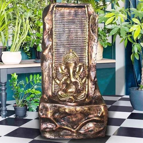 Art N Hub Big Lord Ganesha Indoor Outdoor Fiber for Home Vastu and Temple Decoration Best Home Inauguration Gift Items Showpiece (38 x 33 x 64 CM | Golden & Copper)