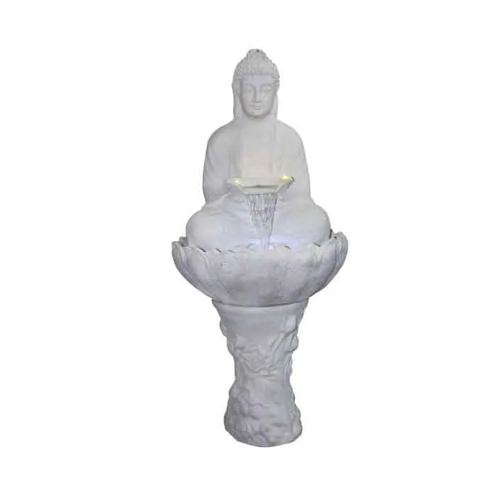 Art N Hub Big Size Lotus Buddha Indoor Outdoor Home Decorative Fiber Water Fountain Best Home and Office Inauguration Gift Items | Built (60 x 54 x 135 CM | White)