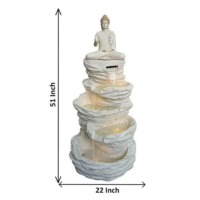 Art N Hub Blessing Buddha Big Size Waterfall Fountain Decorative Gift Items for Home and Office Also Good As Garden Decoration Items | Home Inauguration Gift Items (56 x 56 x 130 CM | Ivory & Golden)