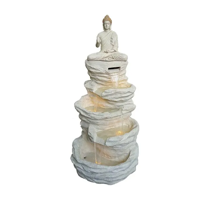 Art N Hub Blessing Buddha Big Size Waterfall Fountain Decorative Gift Items for Home and Office Also Good As Garden Decoration Items | Home Inauguration Gift Items (56 x 56 x 130 CM | Ivory & Golden)