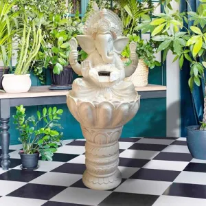 Art N Hub Lord Ganesha Stone Look Indoor Outdoor Big FRP Water Fountain Interior Decoration Items for Home Best As Gift Items for Home Decoration (36 x 30 x 92 CM | White)