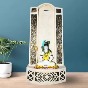 Art N Hub Lord Mahadev Shiva Handicraft Indoor Outdoor Fountain for Home & Office Decoration and Decorative Gift Items for Home (58 x 33 x 122 CM | Cream Dotted& Golden)