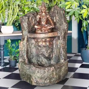 Art N Hub Lord Mahadev Shiva Indoor Outdoor Fiber Waterfall for Home Decoration Housewarming Gift Items Best Interior Decoration Items for Home (71 x 59 x 99 CM | Golden Copper)