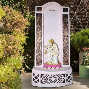 Art N Hub Lord Radha Krishna Indoor Outdoor Big Water Fountain for Home Decor This is Best Home Decor Items for Living Room | Housewarming Gift (58 x 33 x 122 CM | Light Pink Dotted & Copper)