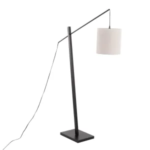 Arturo Contemporary Floor Lamp in Black Wood and Black Steel with Grey Fabric Shade by LumiSource