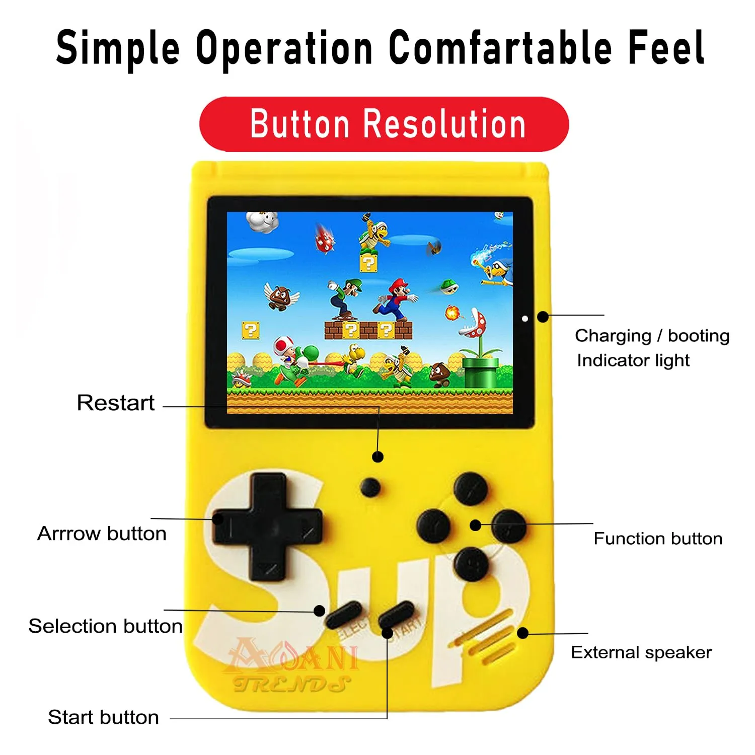 AWANI TRENDS Video Game for Kids SUP 400 in 1 Retro Game Box Console Handheld Game Box with TV Output & Controller Gaming Console (Yellow)