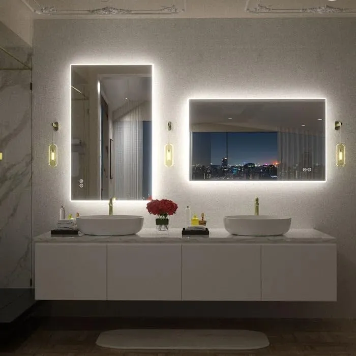 BUNGALOW MERCER Simple & Modern Back LED Lighted Anti-Fog Bathroom/Vanity Mirror/Triple led Wall Mounted (40x30)