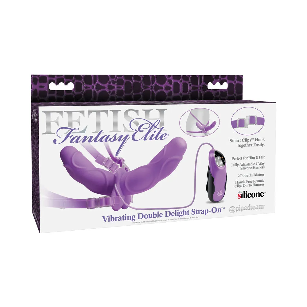 Elite Vibrating Double Delight Strap On 10 Inches - Purple