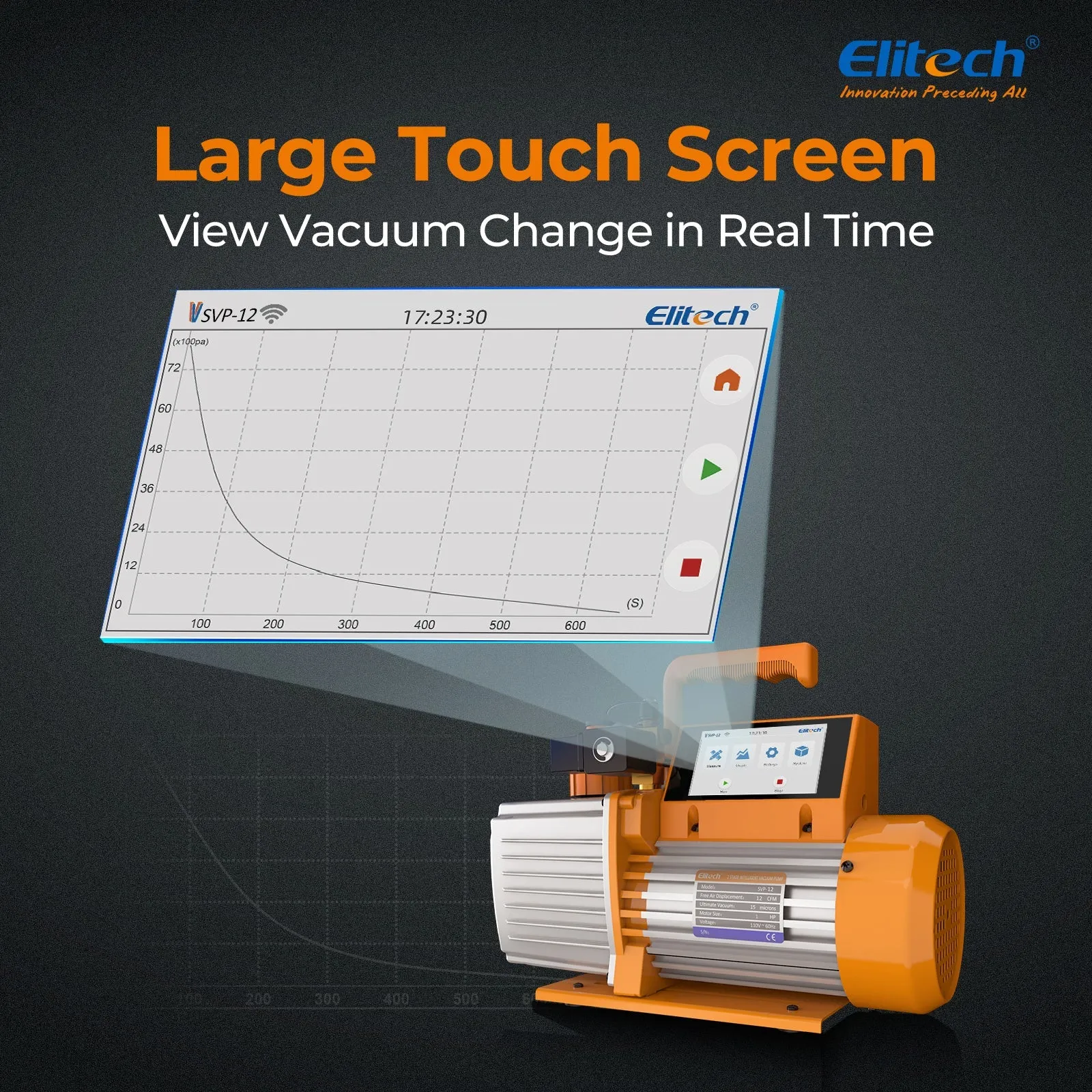 Elitech SVP-12 Intelligent HVAC 1HP Vacuum Pump 12 CFM 2 Stage with Touch Screen