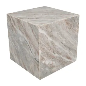 Erosia 15" Contemporary Natural Marble Handmade Cube End Table