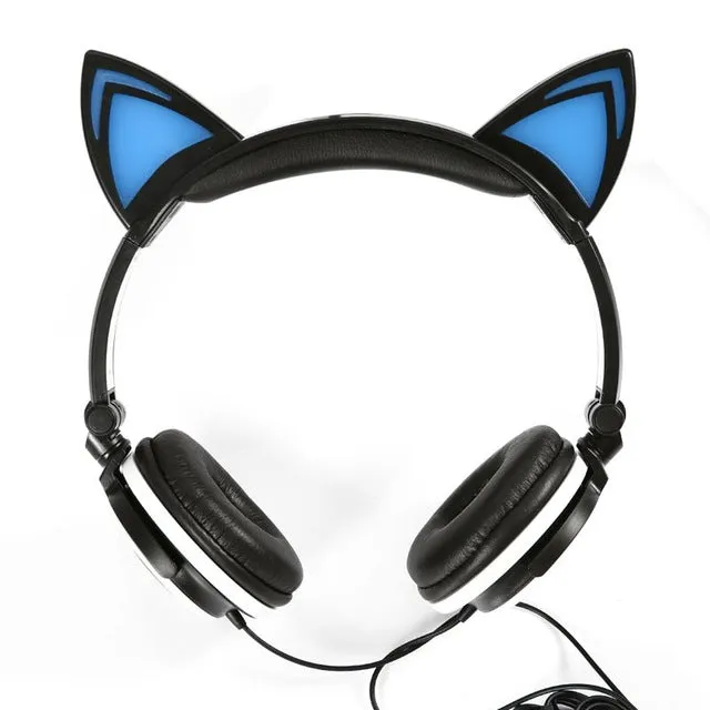 Fashion Stylish Cat Ear Headphones for Computer Games Headset Earphone with LED light For PC Laptop Computer Mobile Phone