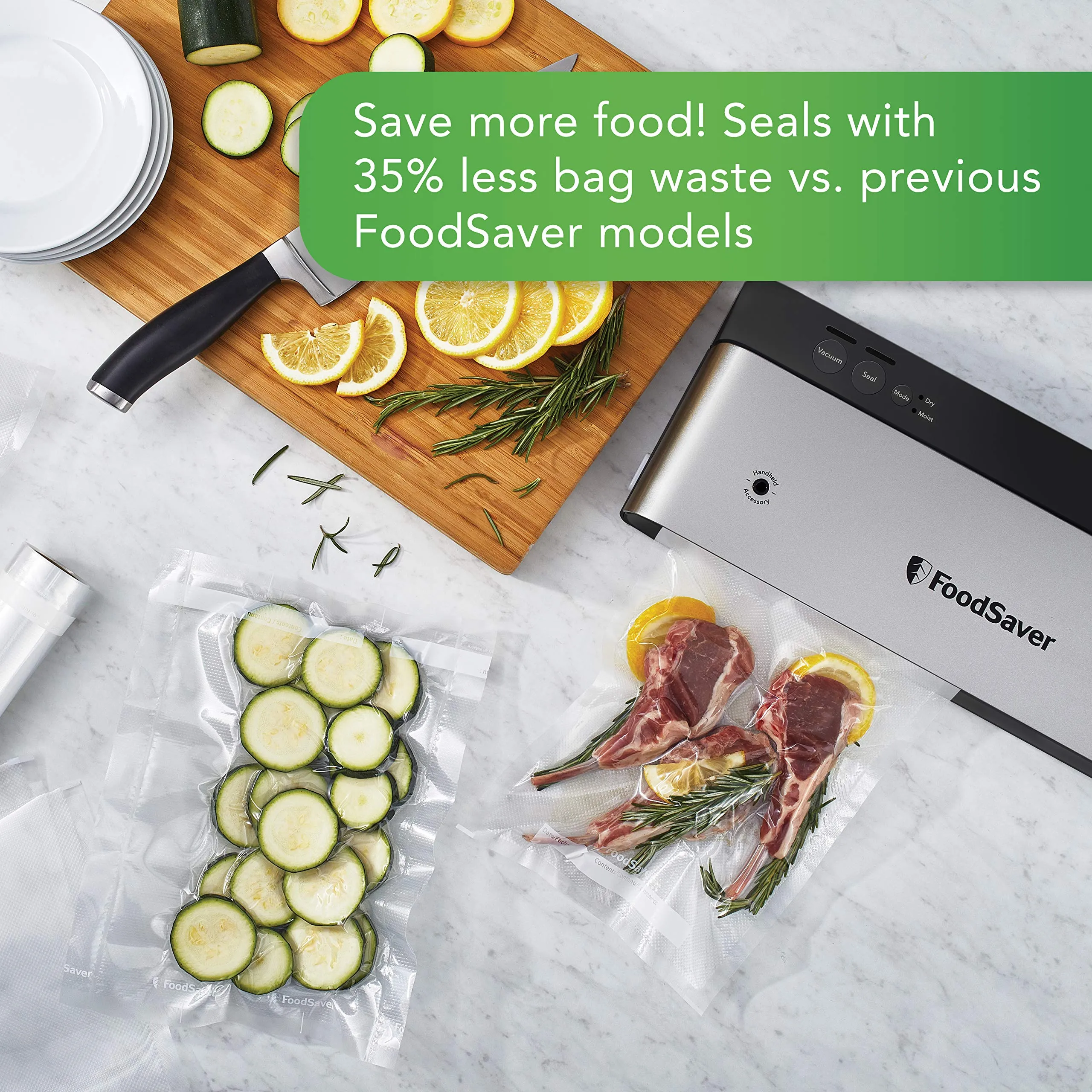 FoodSaver Vacuum Sealing Machine | PowerVac Compact Vacuum Sealer | Vertical Storage | Stainless Steel & Black | VS0150