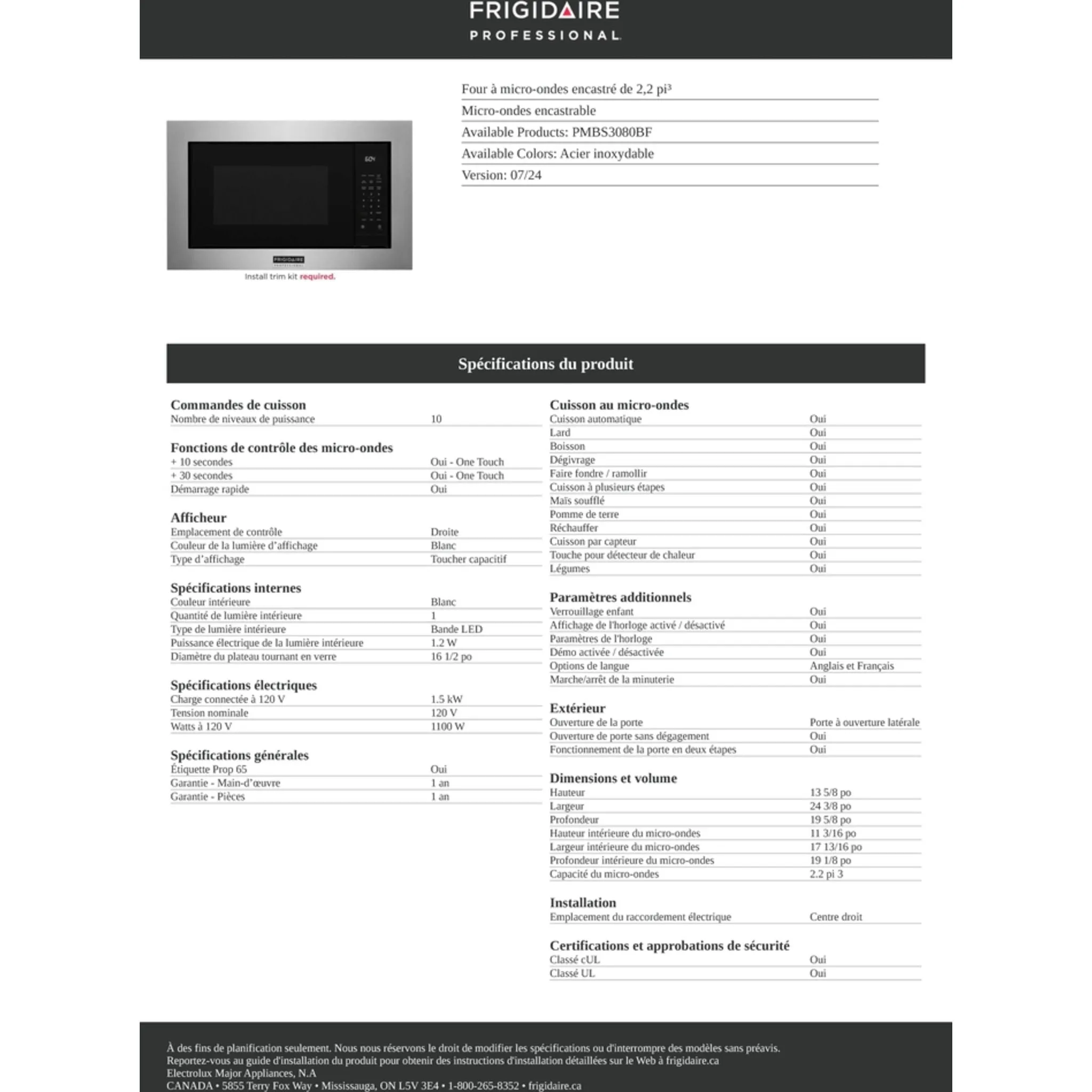 Frigidaire Professional Microwave (PMBS3080BF) - Stainless Steel