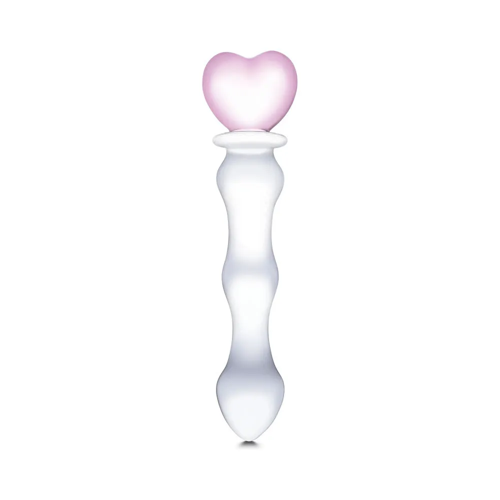 Glas 8 in. Sweetheart Glass Dildo with Pink Heart-Shaped Handle