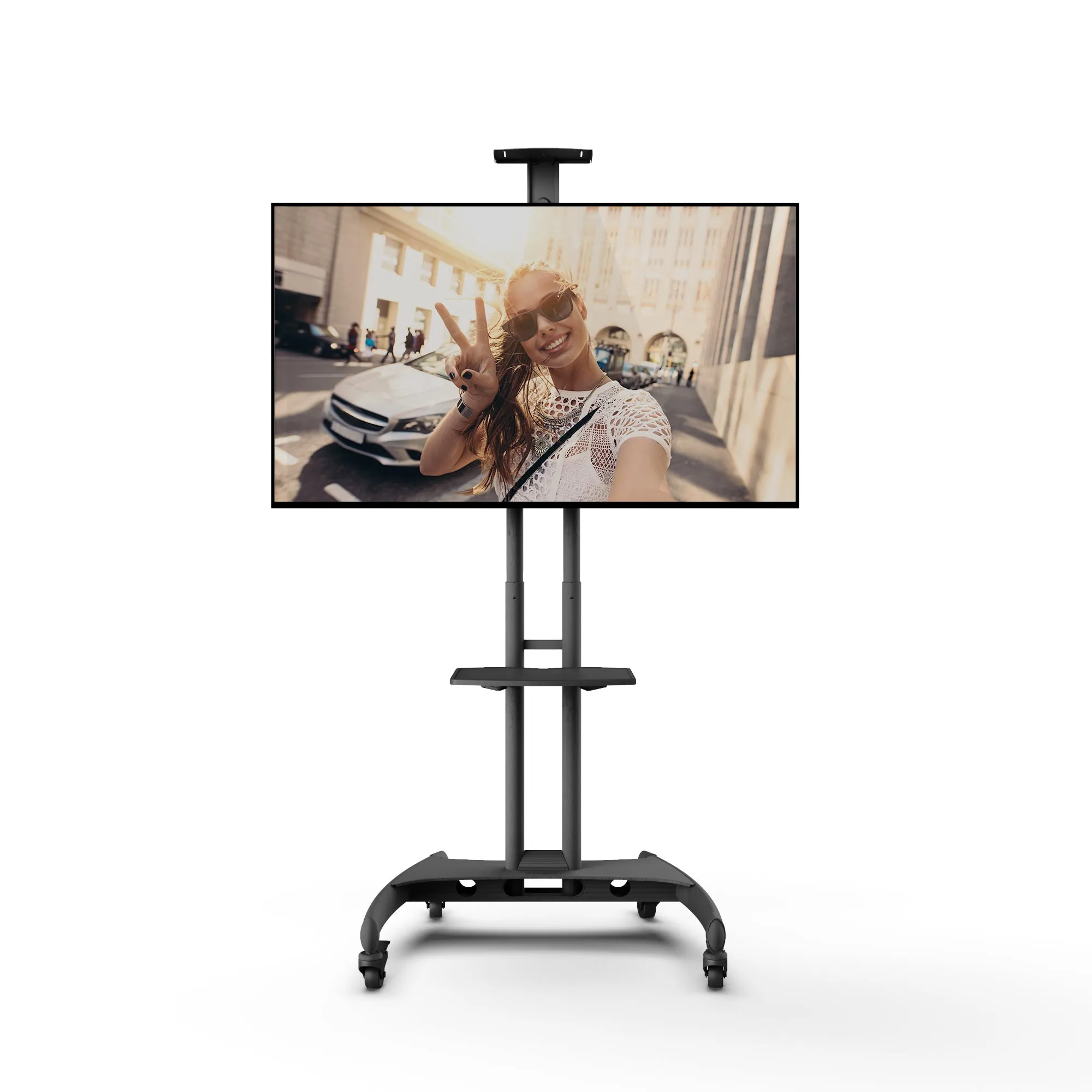 Kanto Black Height Adjustable Mobile TV Cart with Adjustable Shelf for 37" to 65" TVs - MTM65PL