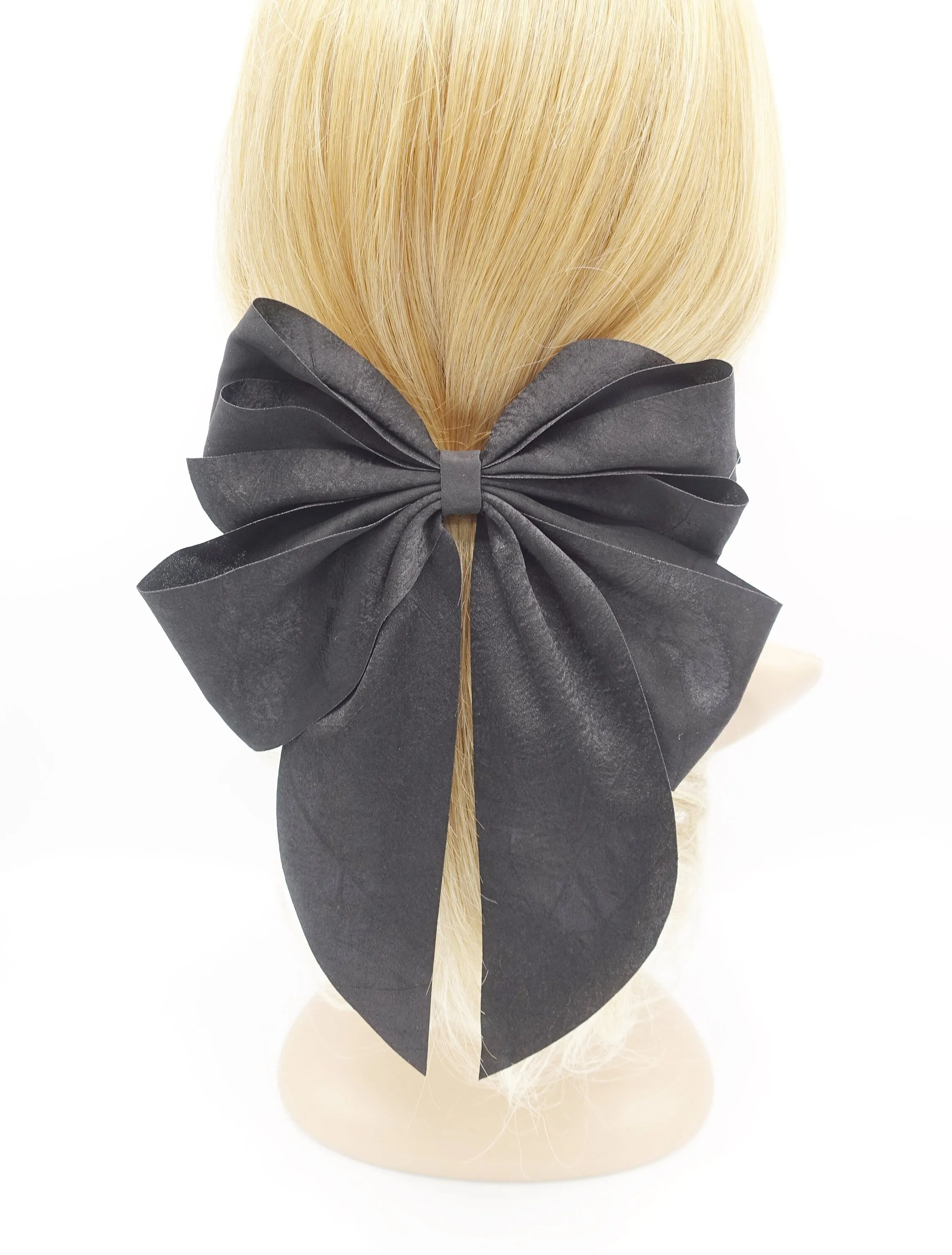 multiple layered tail hair bow crinkled fabric pleated bow hair accessory for women