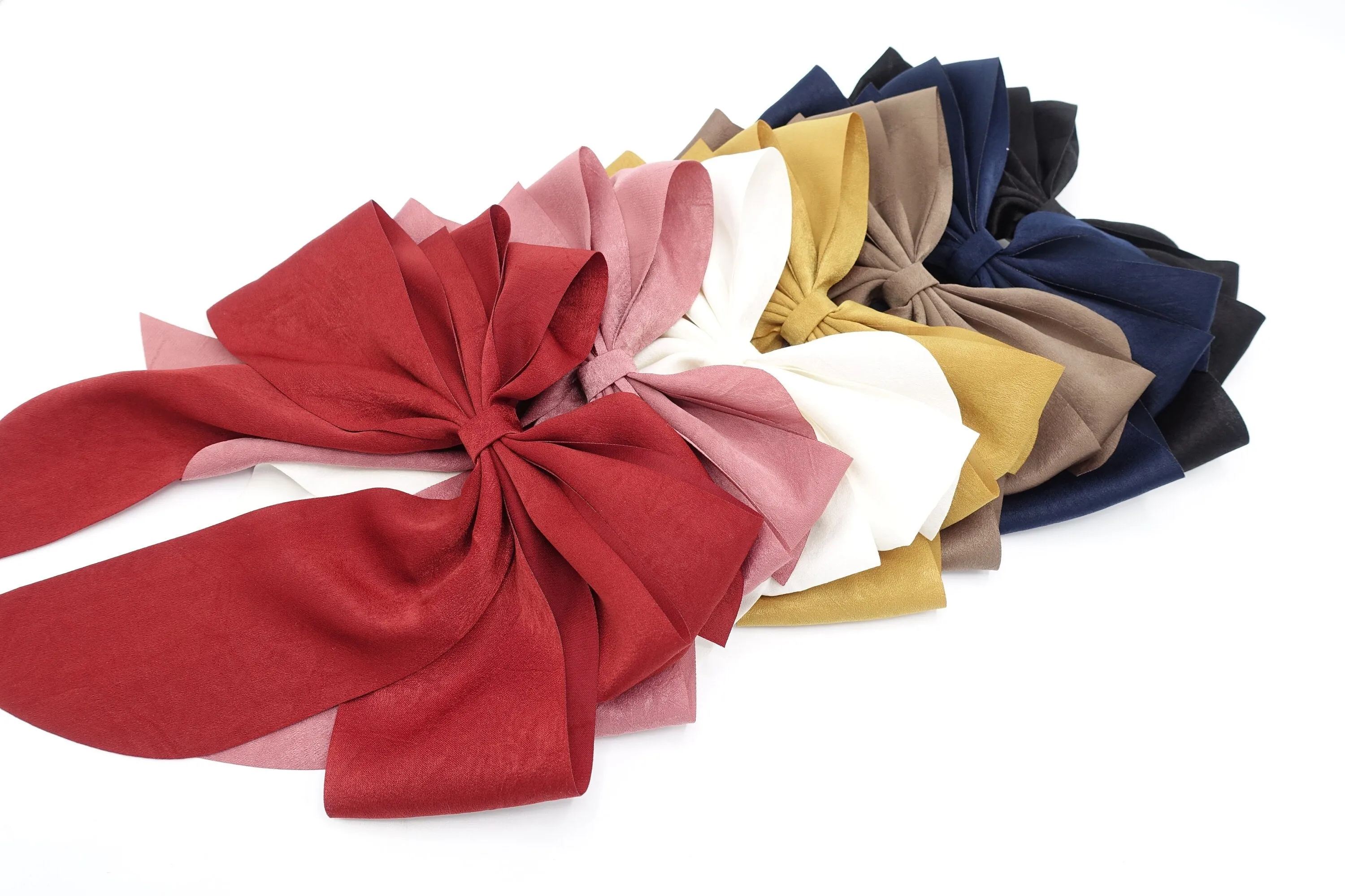 multiple layered tail hair bow crinkled fabric pleated bow hair accessory for women