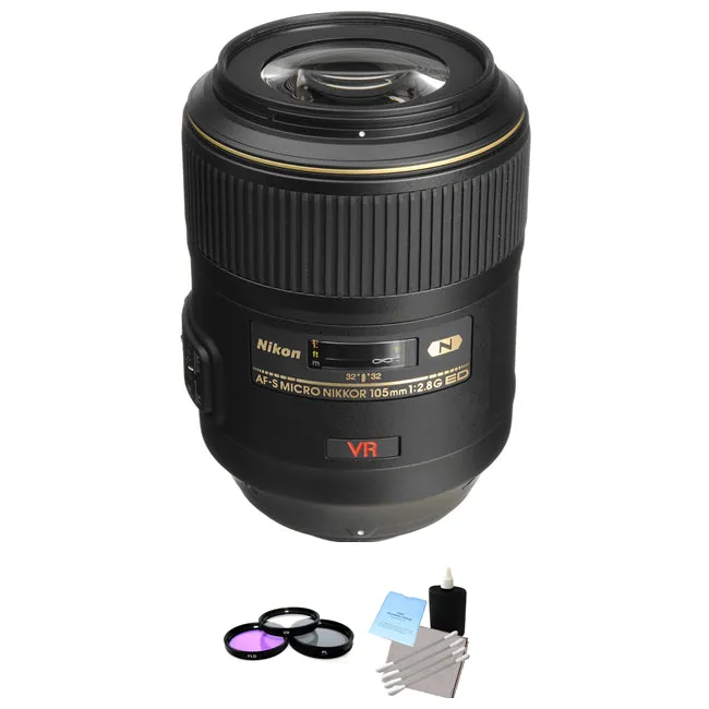 Nikon AF-S VR Micro-Nikkor 105mm f/2.8G IF-ED Lens   UV Kit & Cleaning Kit Bundle