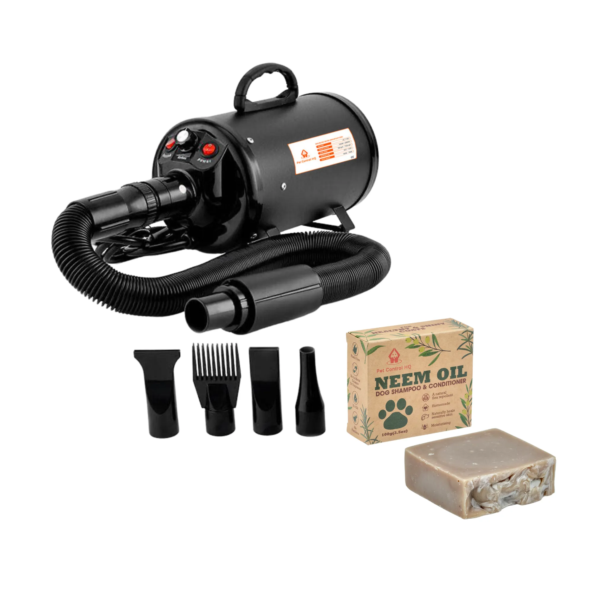 Professional Horse Grooming Dryer Kit - 2800W High-Velocity Equine Blow Dryer for Shedding with Neem Oil Shampoo