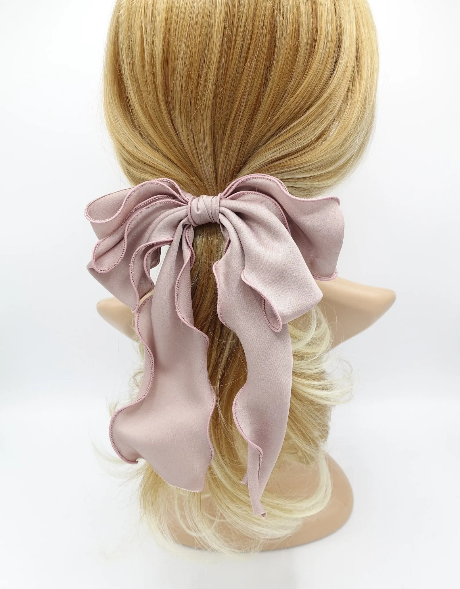 satin lettuce hem layered hair bow for women