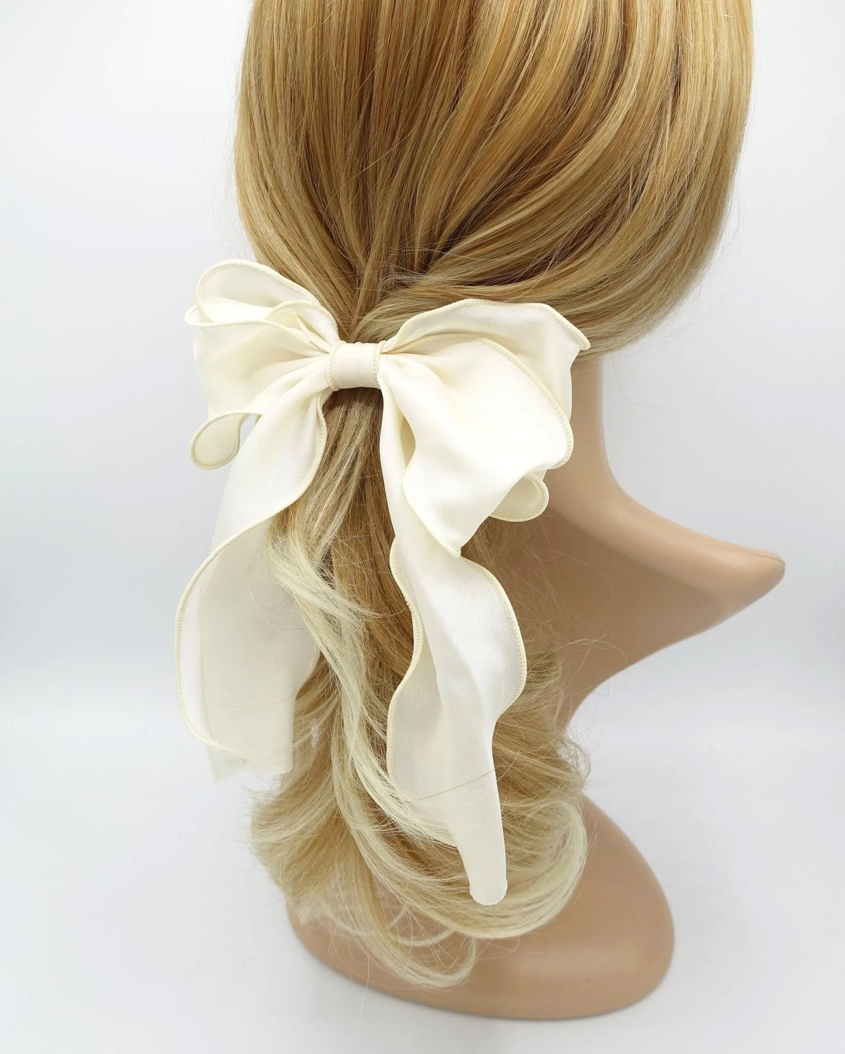 satin lettuce hem layered hair bow for women