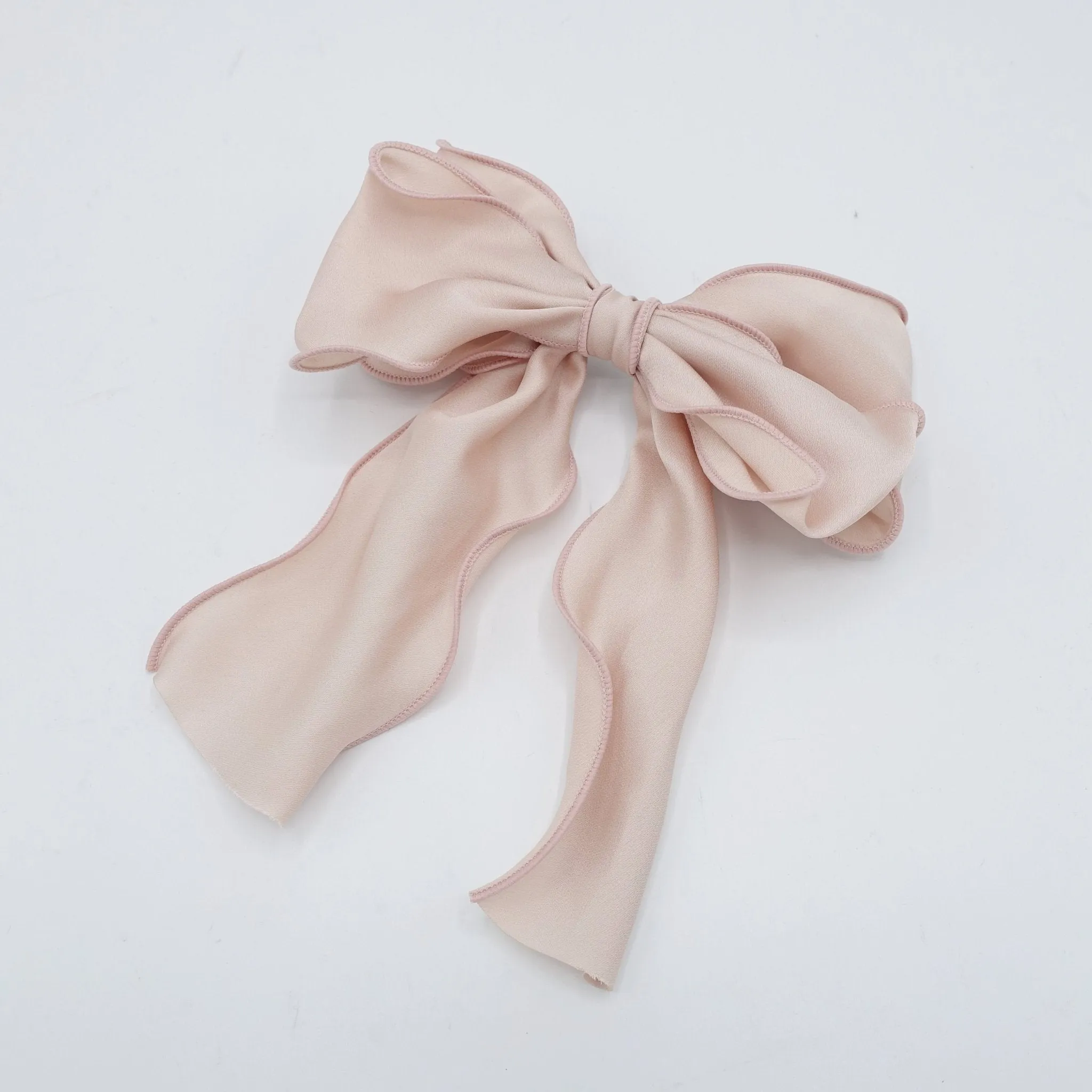 satin lettuce hem layered hair bow for women