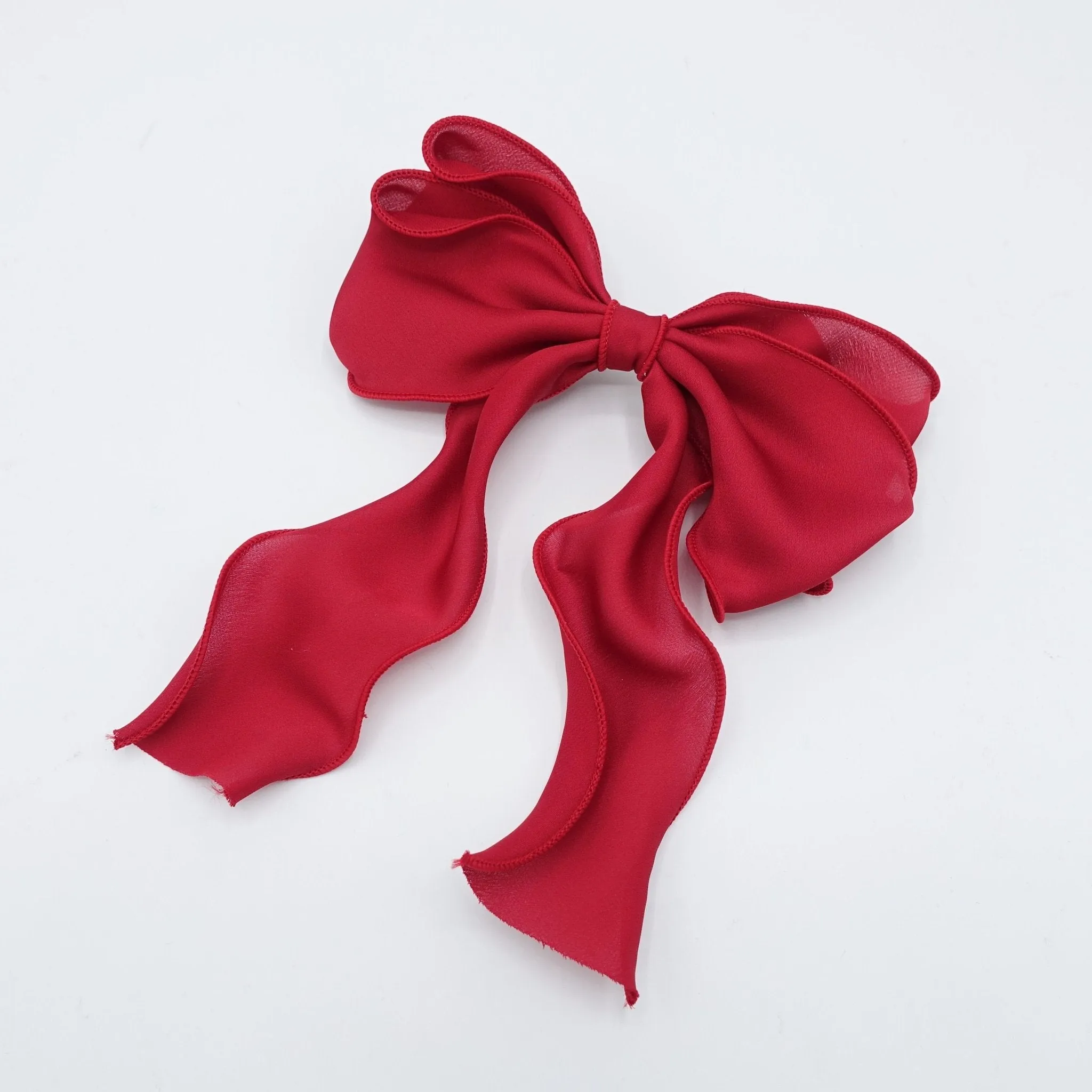 satin lettuce hem layered hair bow for women