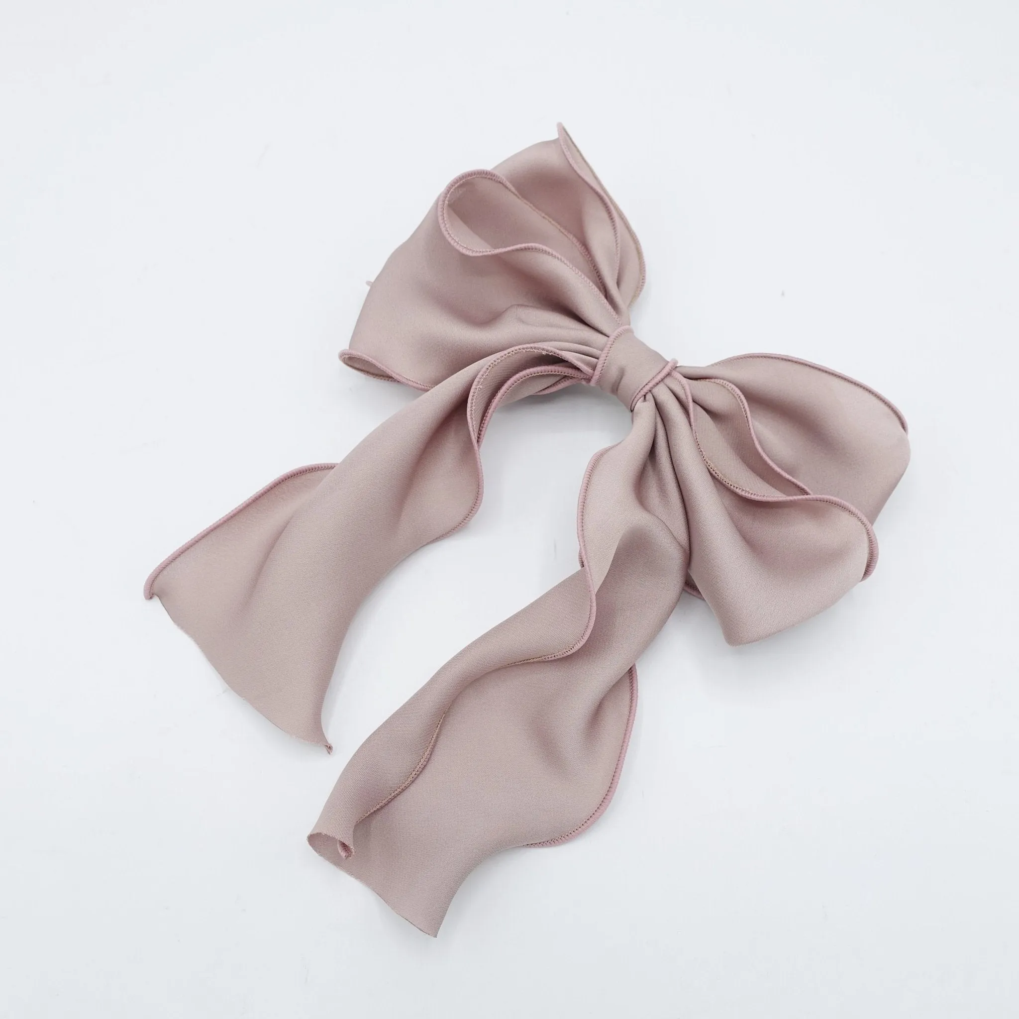 satin lettuce hem layered hair bow for women