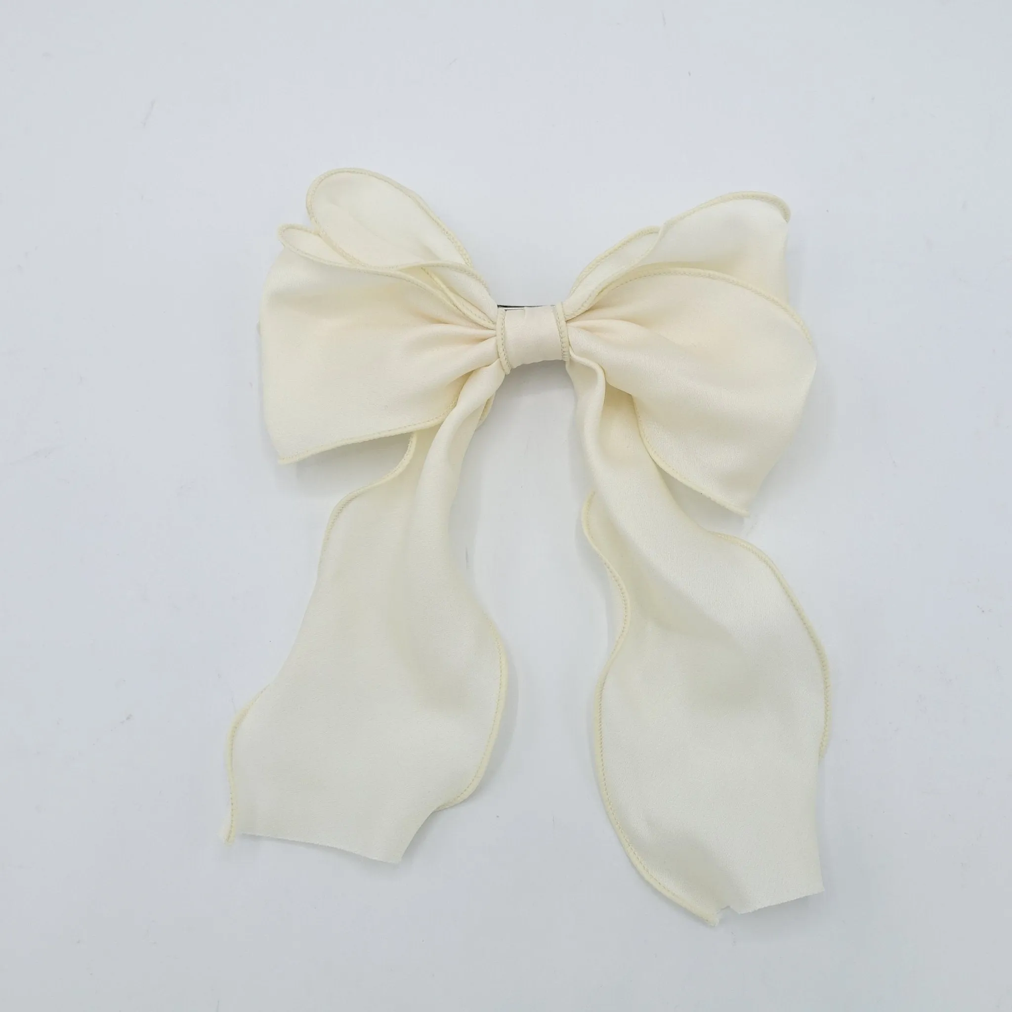 satin lettuce hem layered hair bow for women