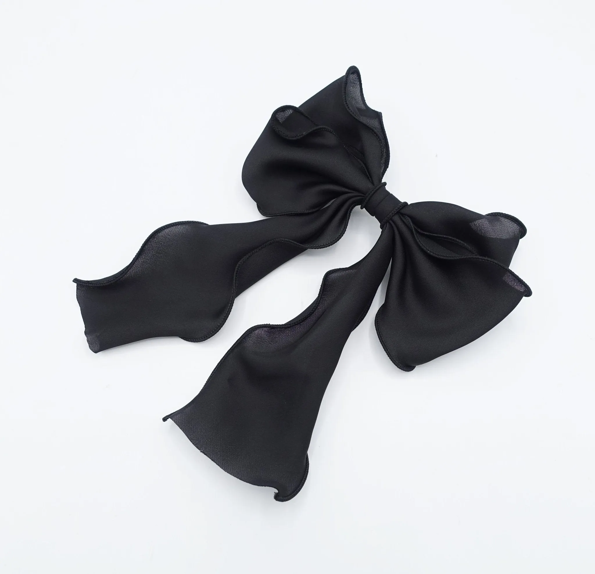 satin lettuce hem layered hair bow for women