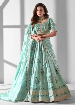 Sky Blue Multi Embroidered Wedding Festive Lehenga Choli