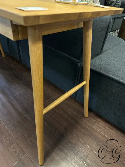 Solid & Veneered Light Oak Desk With 2 Drawers, Middle Shelf