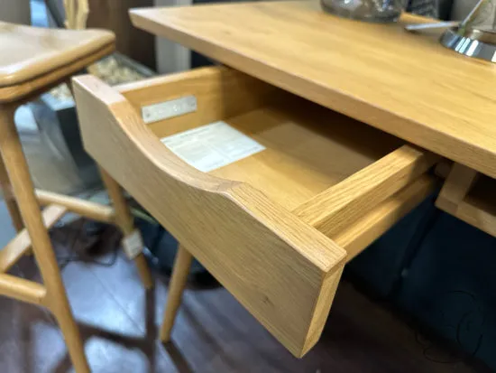 Solid & Veneered Light Oak Desk With 2 Drawers, Middle Shelf