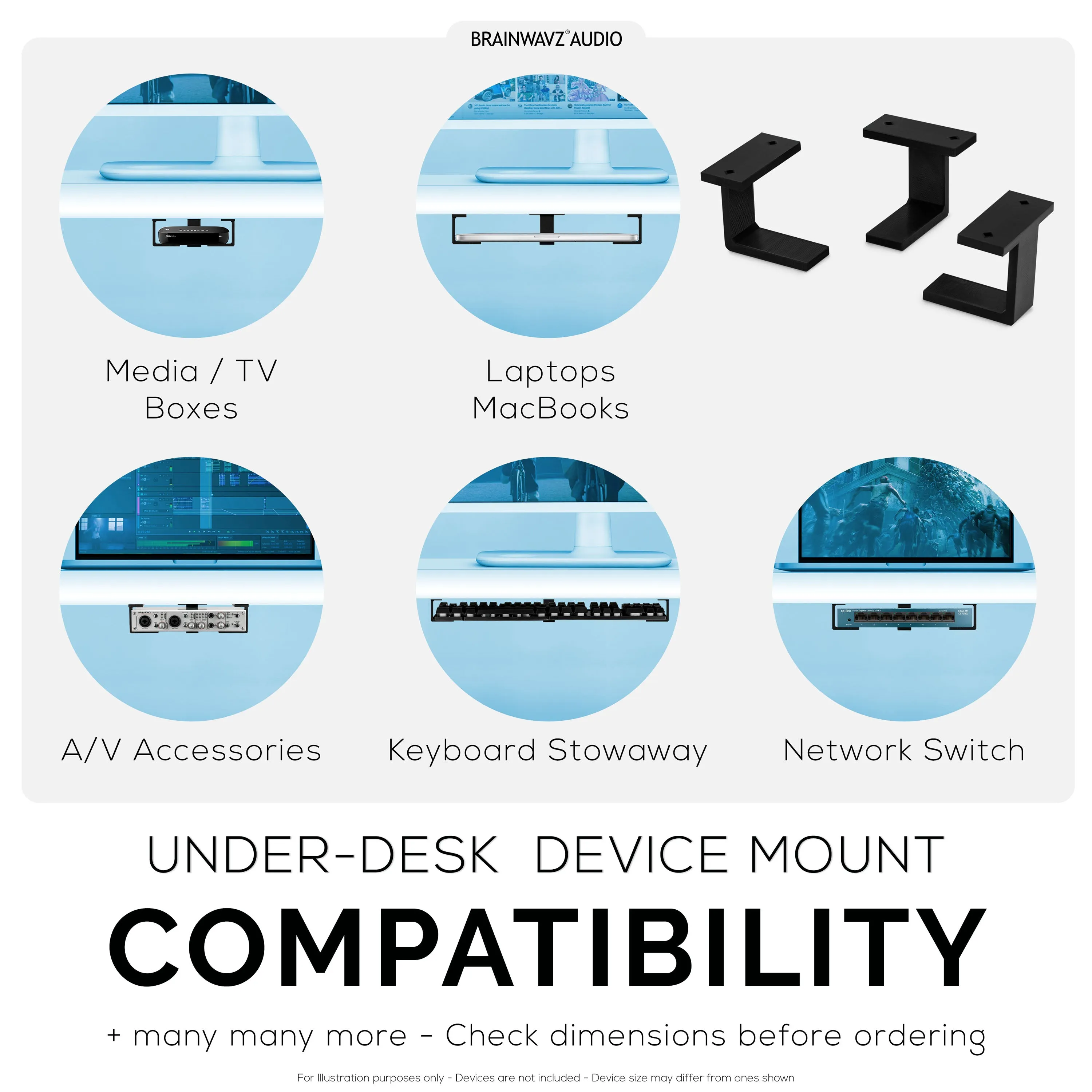 Under Desk Laptop Mount Holder, Screw In, Devices upto 1.7" Thick For Laptops Macbook Routers Surface iPads Tablets & More