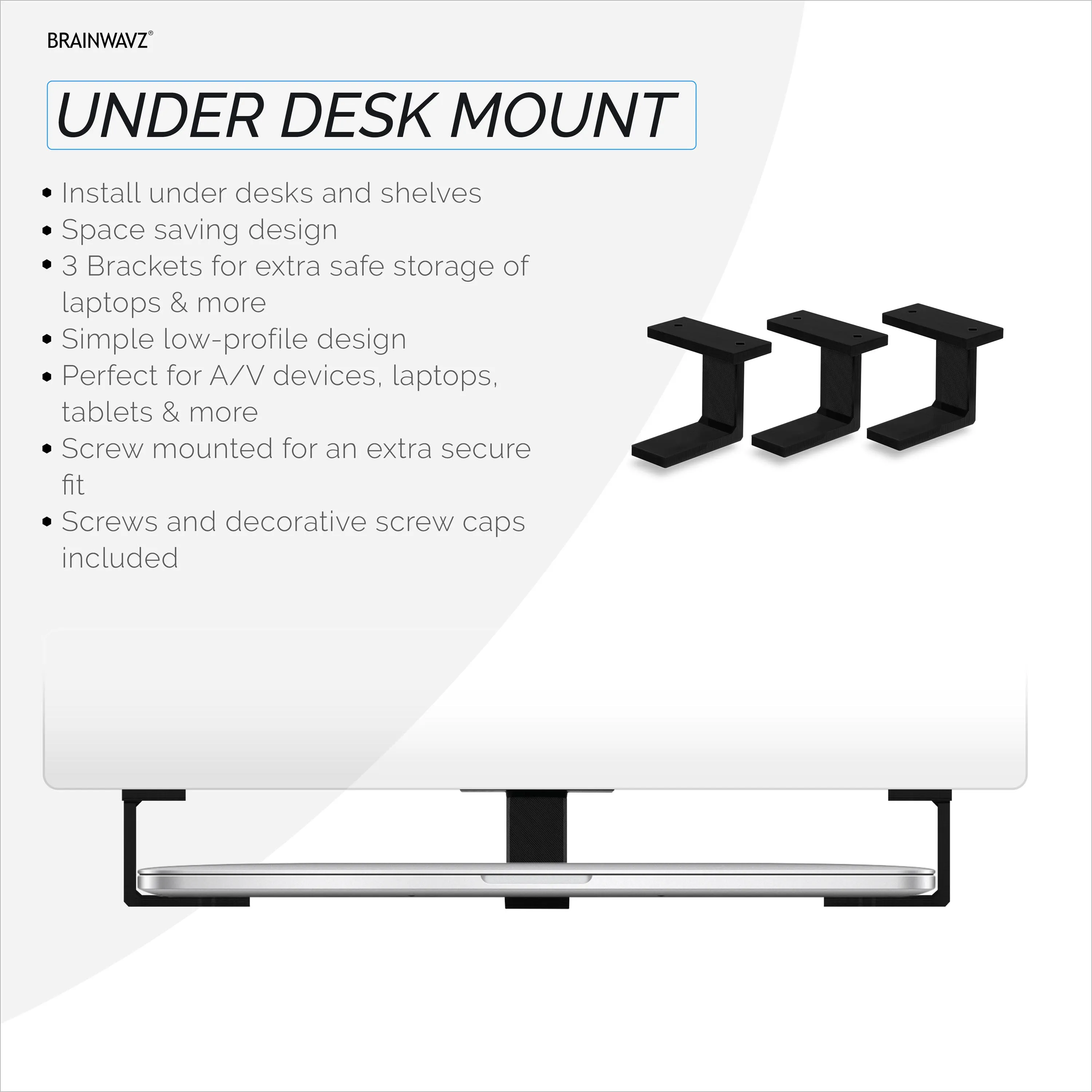 Under Desk Laptop Mount Holder, Screw In, Devices upto 1.7" Thick For Laptops Macbook Routers Surface iPads Tablets & More