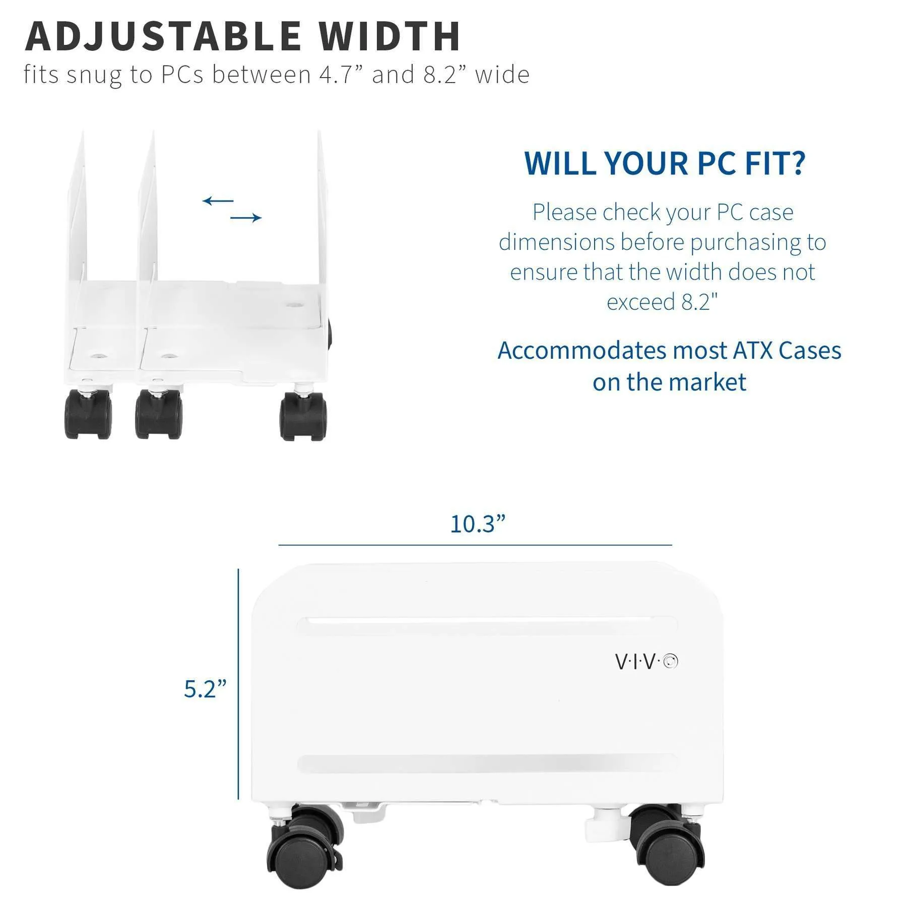 VIVO 10.3”x5.2” Mobile CPU Cart, CART-PC01W, CART-PC01