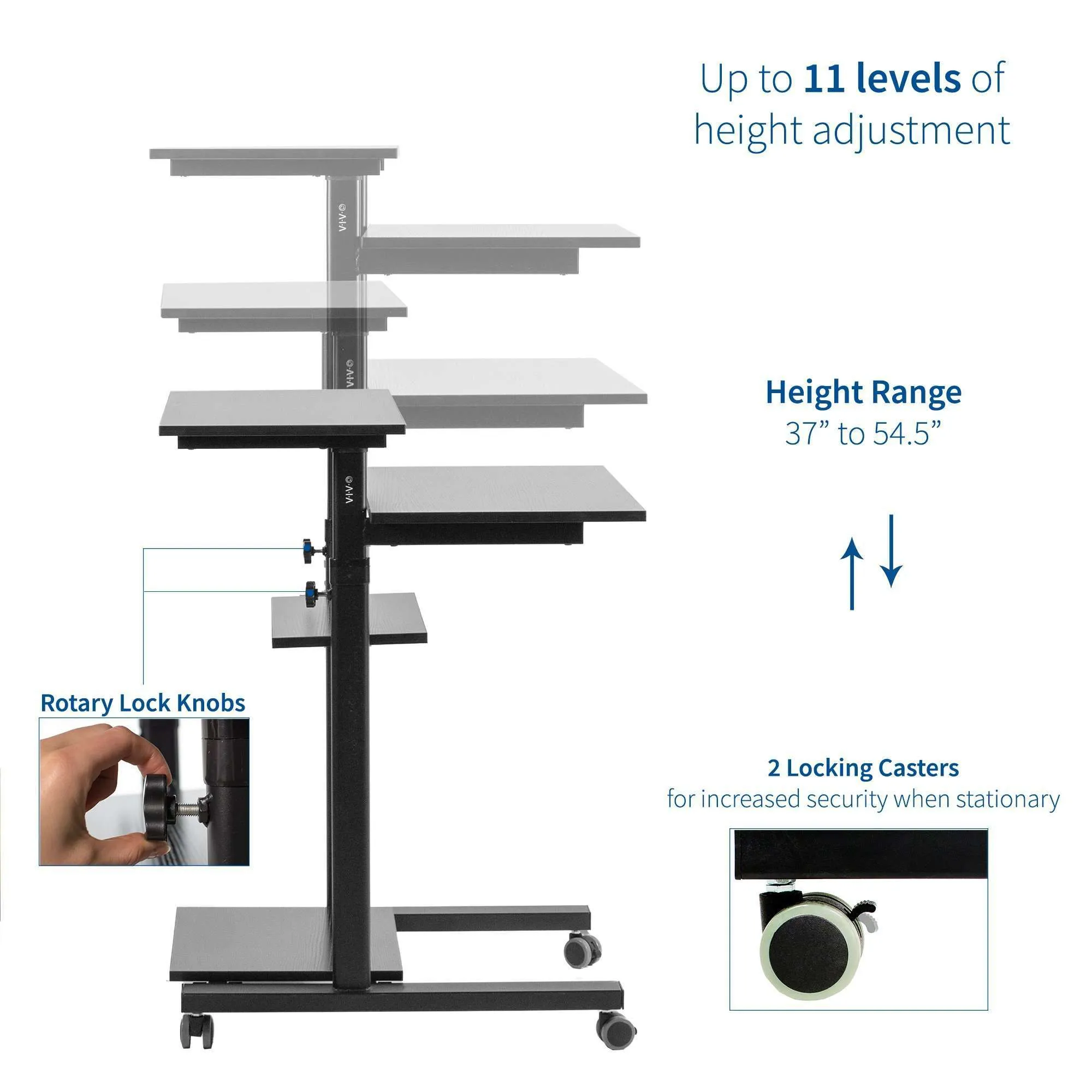 VIVO CART-V02DB Black 28” Mobile Height-Adjustable Computer Workstation