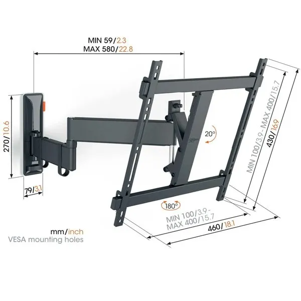 Vogels Comfort TVM 3445 Full-Motion TV Wall Mount for TVs from 32 to 65 inches Black